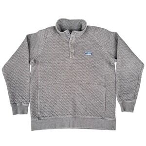 LLBean Mens Quilted Snap Neck Pullover Sweatshirt Gray M REG Cotton Blend